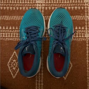 Mazuno Wave Rider 25 Teal Running Shoes with Blue Laces